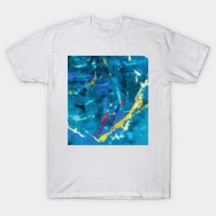 Paint Splatters on Blue Canvas T-Shirt